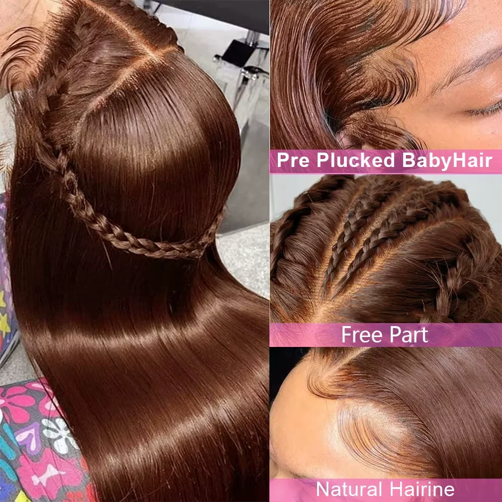 230% Chocolate Brown13x4 Lace Frontal Wig Straight Lace Front Wigs  Pre Plucked Remy Transparent Brazilian 30 36inch Human Hair image 5