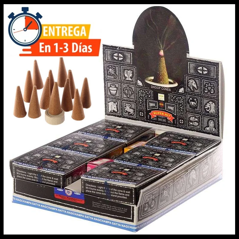 Satya Super Hit Incense Cones-Complete Box with 12 Packs (120 Cones) with Incense Holder pack aroma Fragrance Air Freshener