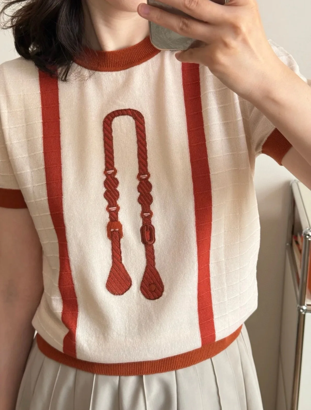 Elegant casual women's short sleeved jersey merino wool blouse