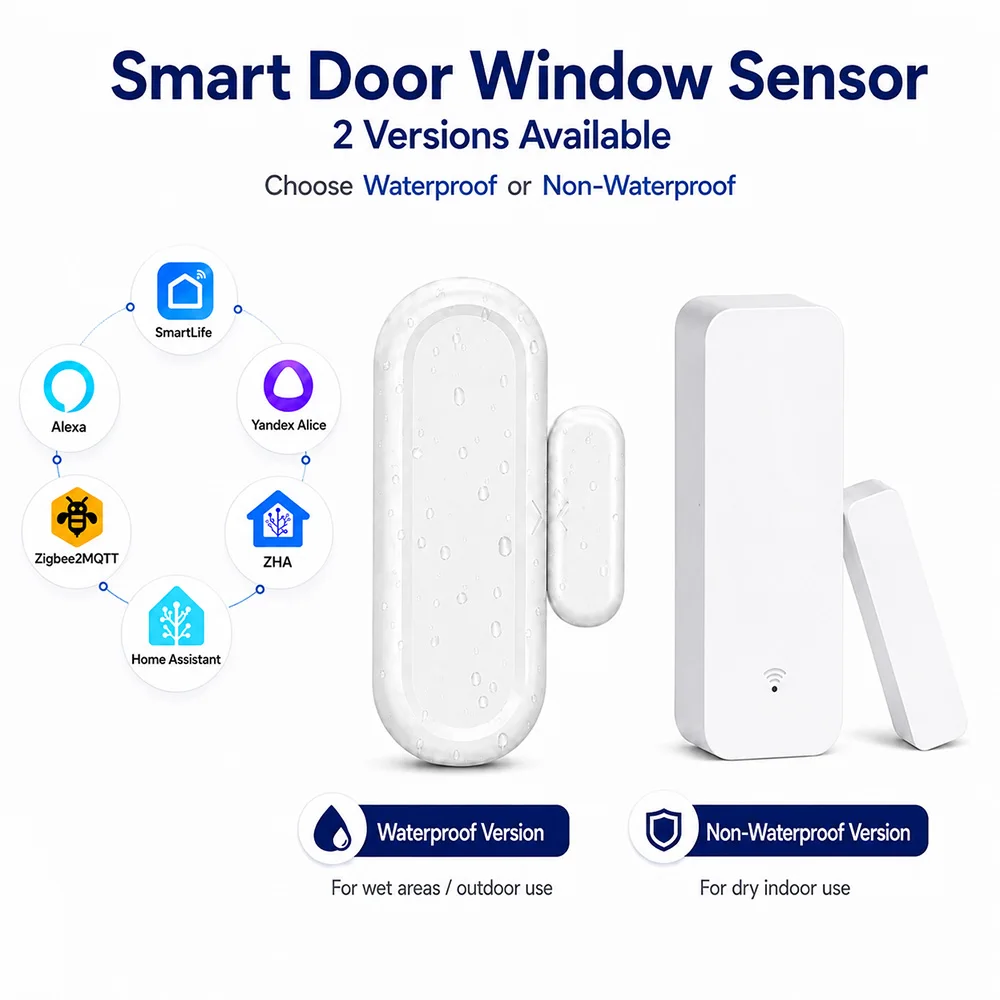 Tuya Zigbee 3.0 Door Window Sensor IP65 Waterproof & Non-Waterproof Options Magnetic Contact Alarm Alexa Yandex ZHA