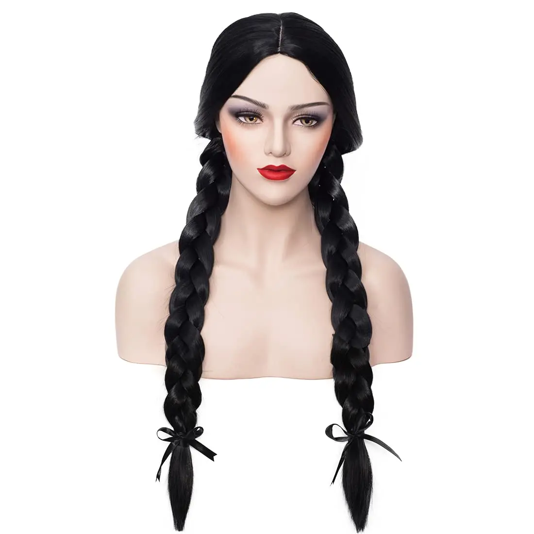 Long Straight Middle Parting Pre-Braided Heat Resistant Halloween Costume Wig (Black)