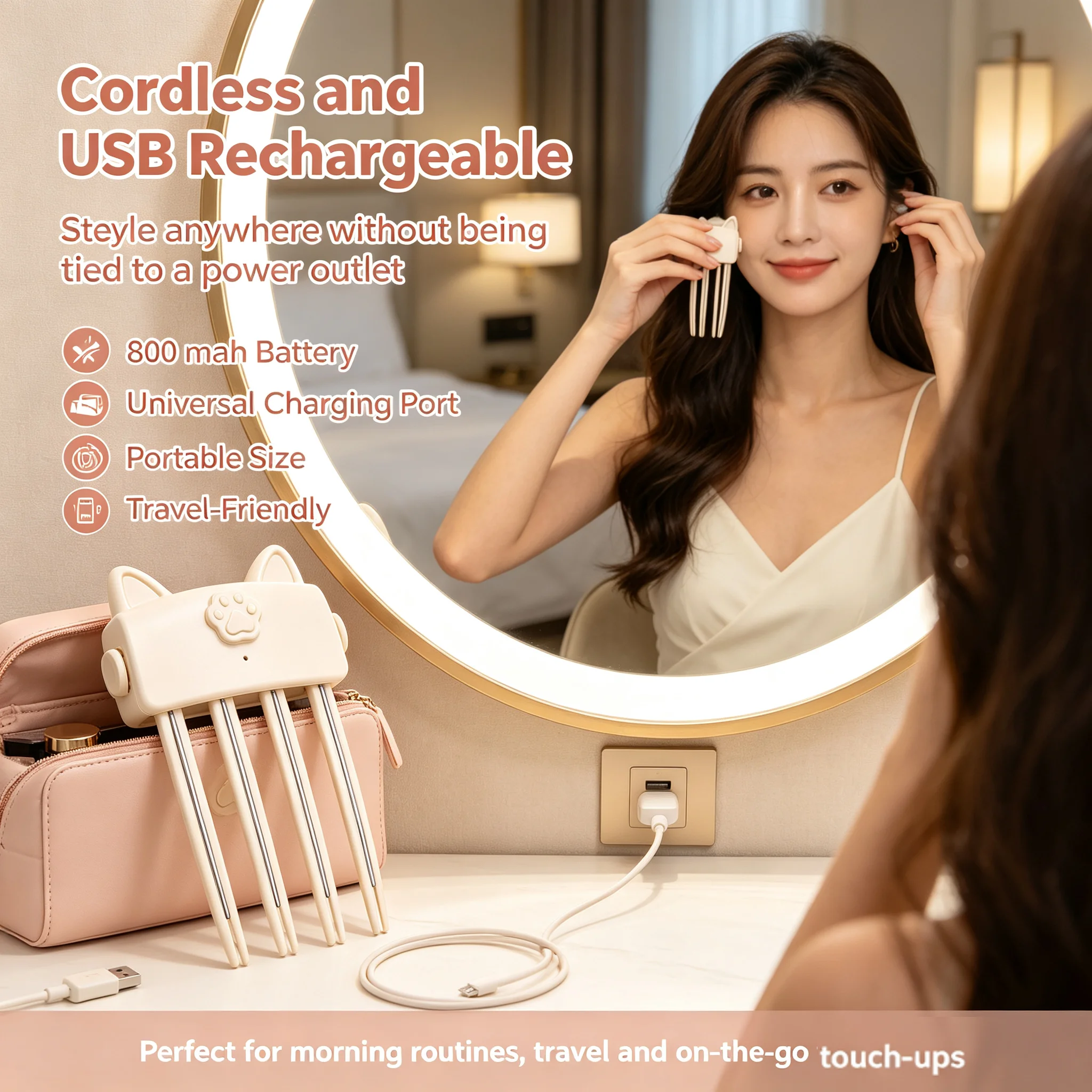 Cordless Hair Root Volumizing Clip Rechargeable Hair Lifter Comb Styling Tool Safe Hair Fluffy Fixer Daily Hairstyle Creation