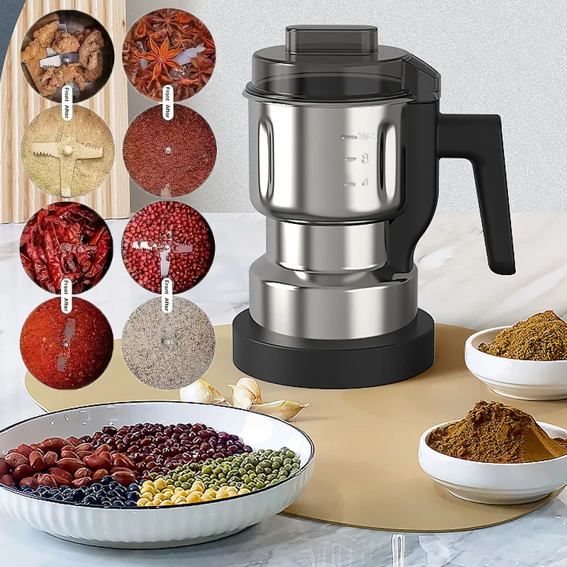 Electric Grain Grinder, Multi-Functional Powerful Electric Coffee Grinder for Home Use, Electric Spice Grinder and Powder Grinder, Grinds Beans, Spices, Nuts, Grains, Coffee, Peanuts, 500ML Large Capacity One-Button Coffee Grinder, 80g/3oz up to 12 Cups
