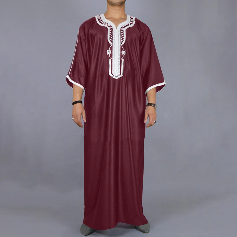 New Muslin Robe Arab Ethnic Style Short Sleeve Embroidery Festival Set Casual Middle East Thobe Men Clothing Male Costume