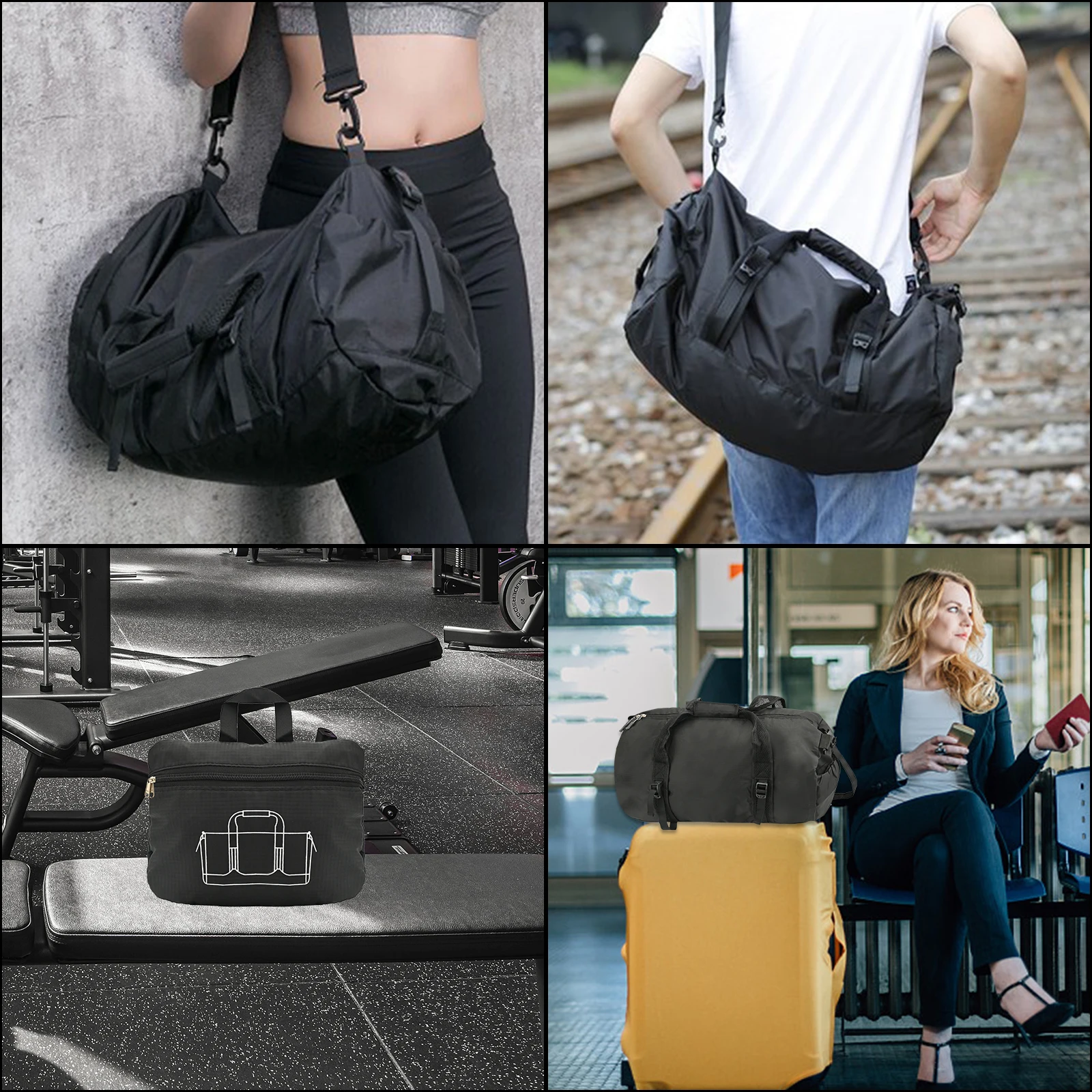 Gym Sport Bag Travel Duffle Bag with Shoes Compartment and Wet Pocket, Holdall Bag for Gym Sports Travel Swimming Camping