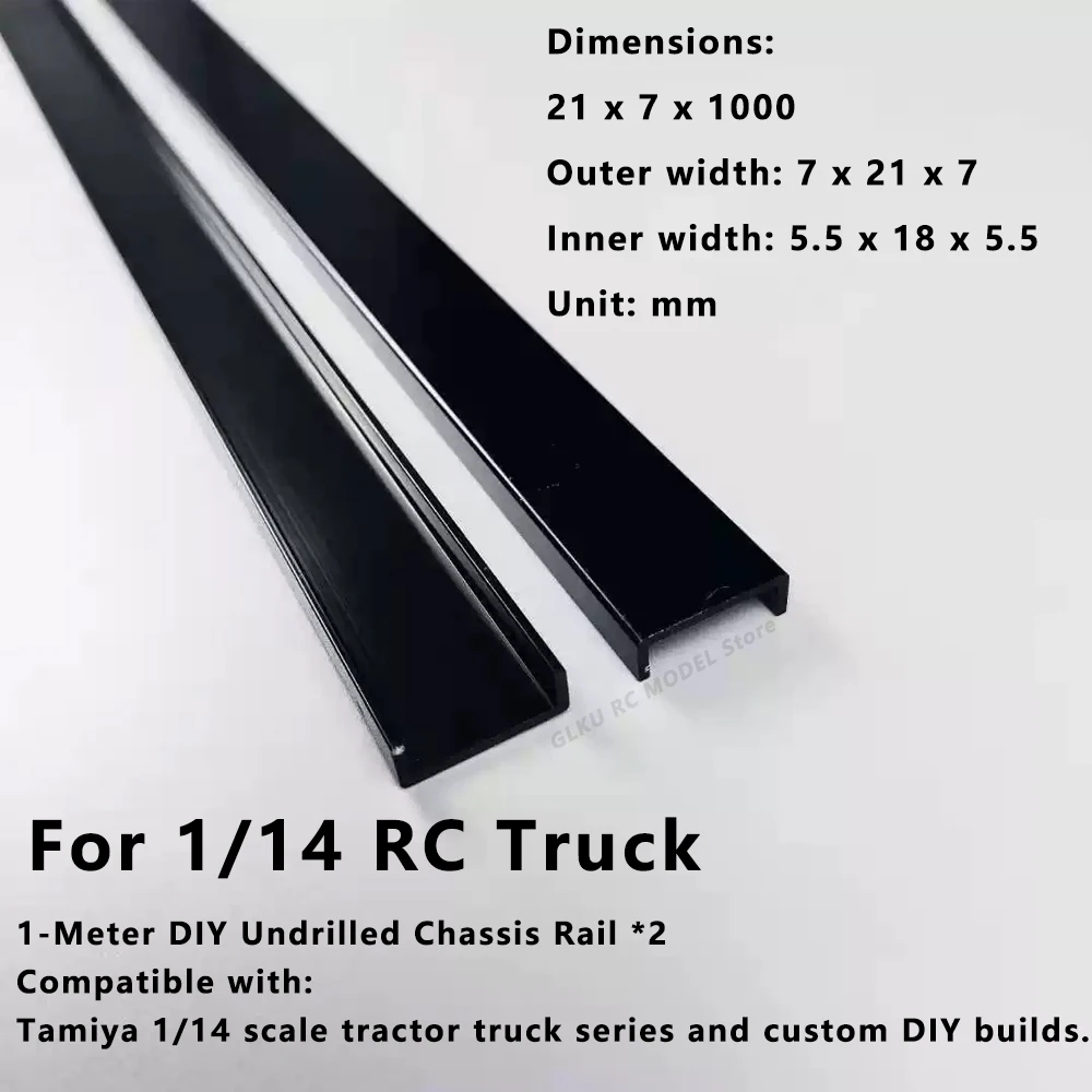 1/14 Scale 1m Aluminum Alloy Seamless Main Frame Rail for Tractor Truck Dump Truck Models or DIY Modification Parts