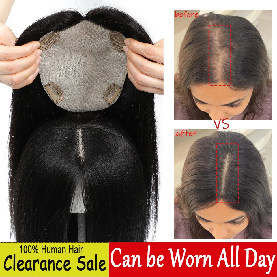 Dazzeal Silk Base Human Hair Topper For Women Natural Scalp 13x15cm Real Human Hair Topper Clip Wig topper cheveux humains femme