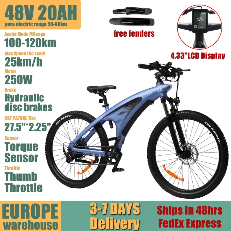HX Q5 Elektrische Fiets 48V 20AH Uitneembare Batterij 85N.M Hoge Koppel Motor 120KM Lange Actieradius 27.5"*2.25" Mountainbanden Shimano 7 Versnellingen Hydraulische Schijfrem