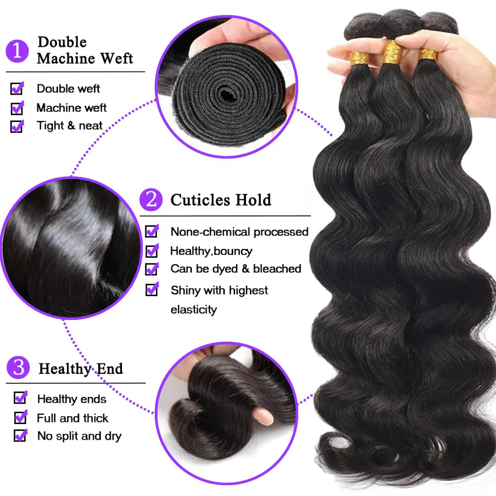 Body Wave Human Hair Bundles With 13x4 HD Lace Frontal 3 Bundles With Frontal With Extensions Weave for Women Brazilian Prepluck