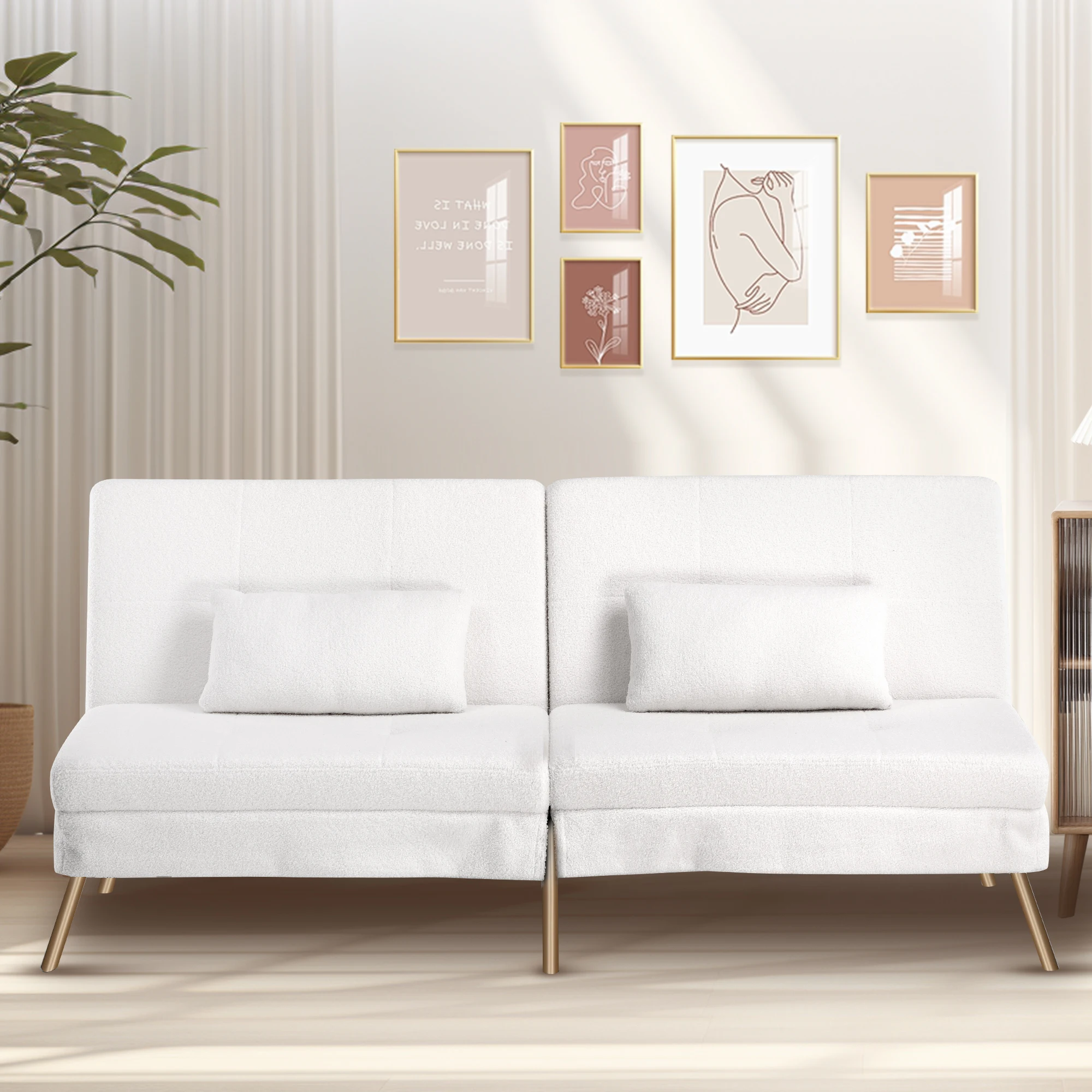 COMHOMA Schlafsofa mit Schlaffunktion, Futonbezug ausklappbar, Ecksofa, Gästesofa 3-Sitzer mit Verstellbarer Rückenlehne, Stoff – Detail 7