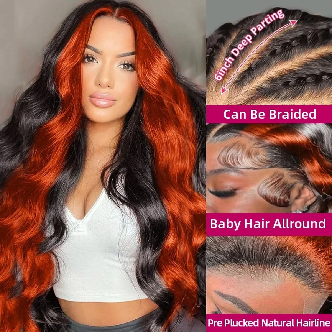 30 32 Inch Highlight 13x6 HD Lace Front Wigs Human Hair Ginger Orange 1B/350 Wet And Wavy 13x5 Body Wave Ombre Wig For Women image 2