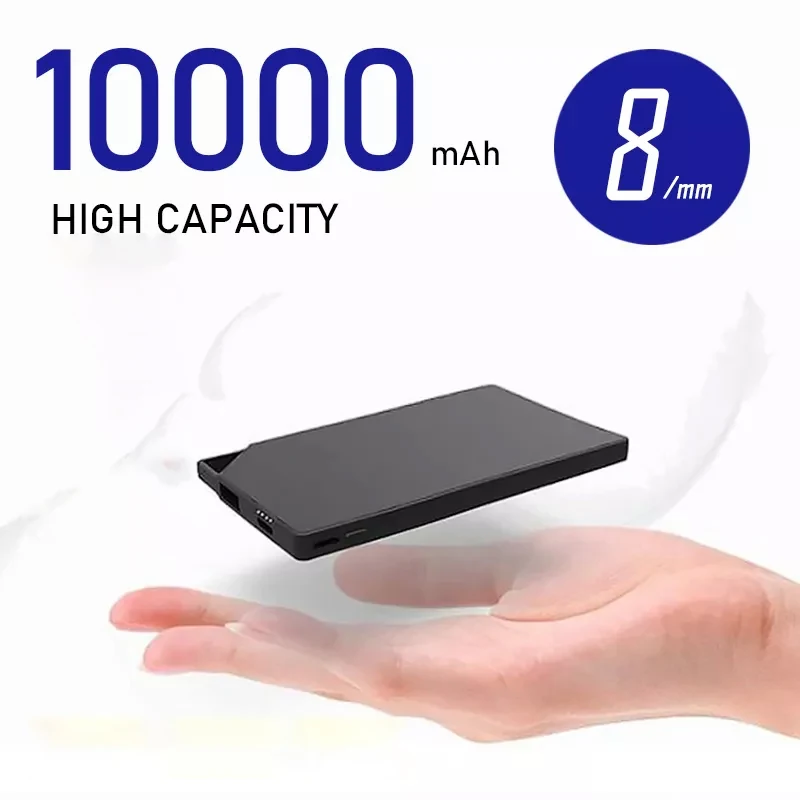 TNTOR 10000mAh power bank, portable slim power bank, only 8mm,  5v 2A fast charging battery, for iPhone14 13 12 Pro max, Xiaomi