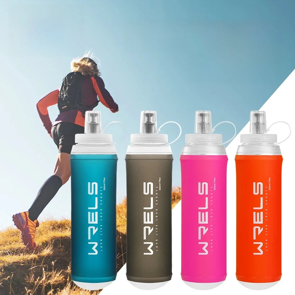 WRELS 500 ml weiche faltbare TPU-Wasserflaschen, BPA-frei, zusammenklappbare Sportflaschen für Wandern, Klettern, Camping, Laufen