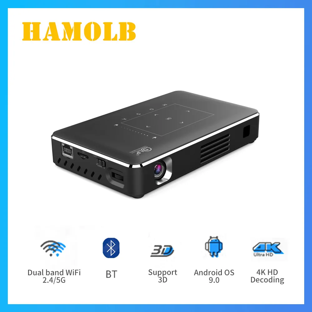 

Проектор HAMOLB P10 II Mini 4K 3D, проектор Android 9,0, 2,4G 5G Dual Wifi BT4.1, умный проектор Full HD 1080p, видеопроектор для игр