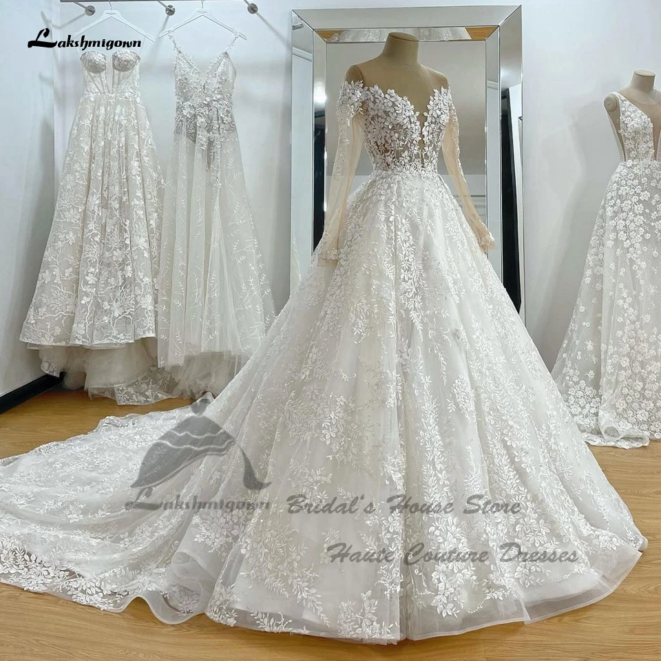 

Lakshmigown Luxury Floral Lace Wedding Dresses Ball Gown Style 2024 Vestido Boda Civil Long Sleeve Princess Church Bridal Gowns