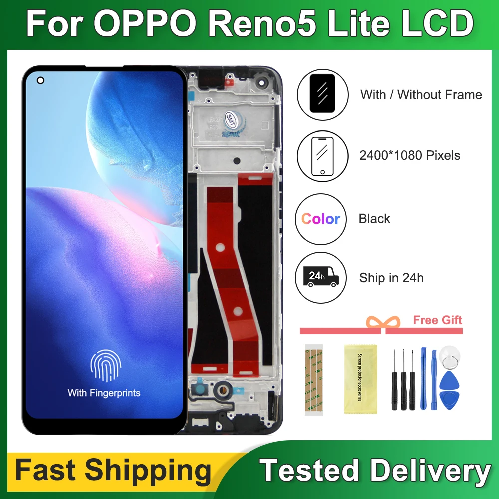 

AMOLED-дисплей 6,43 дюйма для OPPO Reno5 Lite CPH2205, дисплей для Reno 5 Lite, ЖК-дисплей с отпечатками пальцев