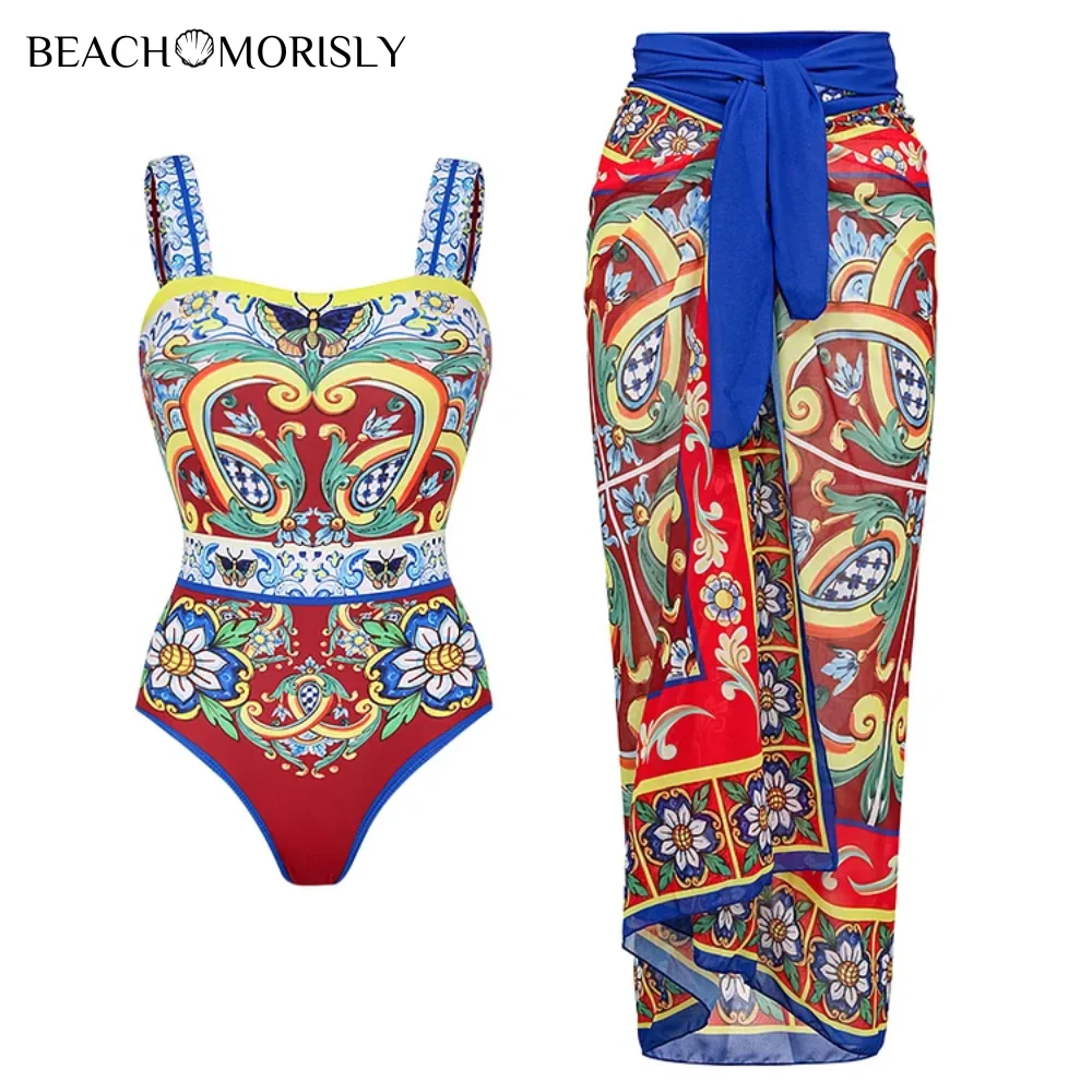 2024 Vintage  Pattern Printed One Piece Swimsuit  Swimwear Bikini  Set Women Beachwear Luxury Bathing Suit  tankini