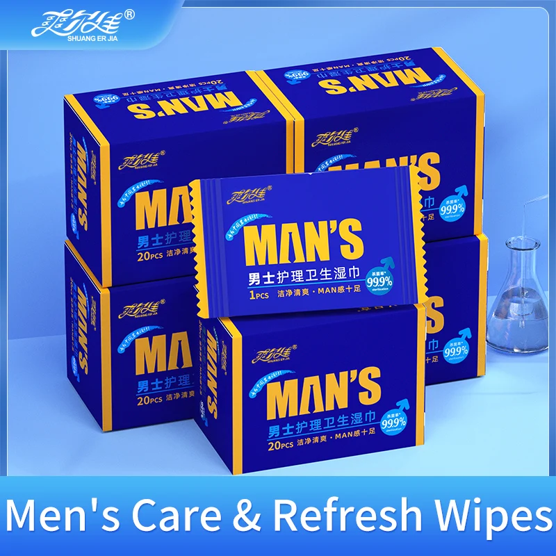 مناديل حميمة منعشة للرجال - مضادة للبكتيريا والتحكم في الرائحة، 20 عبوة محمولة للسفر وصالة الألعاب الرياضية والنظافة اليومية #1