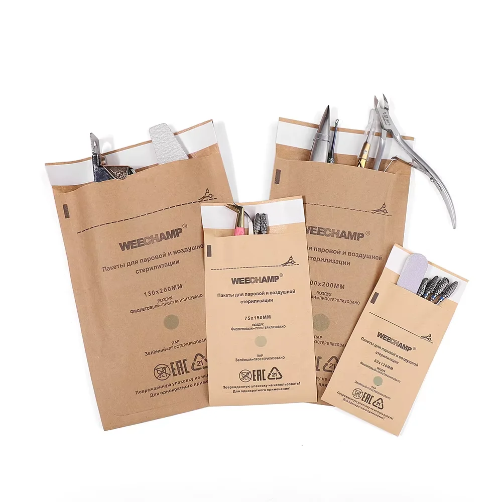 100 Bolsas de Papel Kraft para Esterilización de Uñas, Bolsas Desechables para Limpieza y Desinfección de Herramientas de Manicura