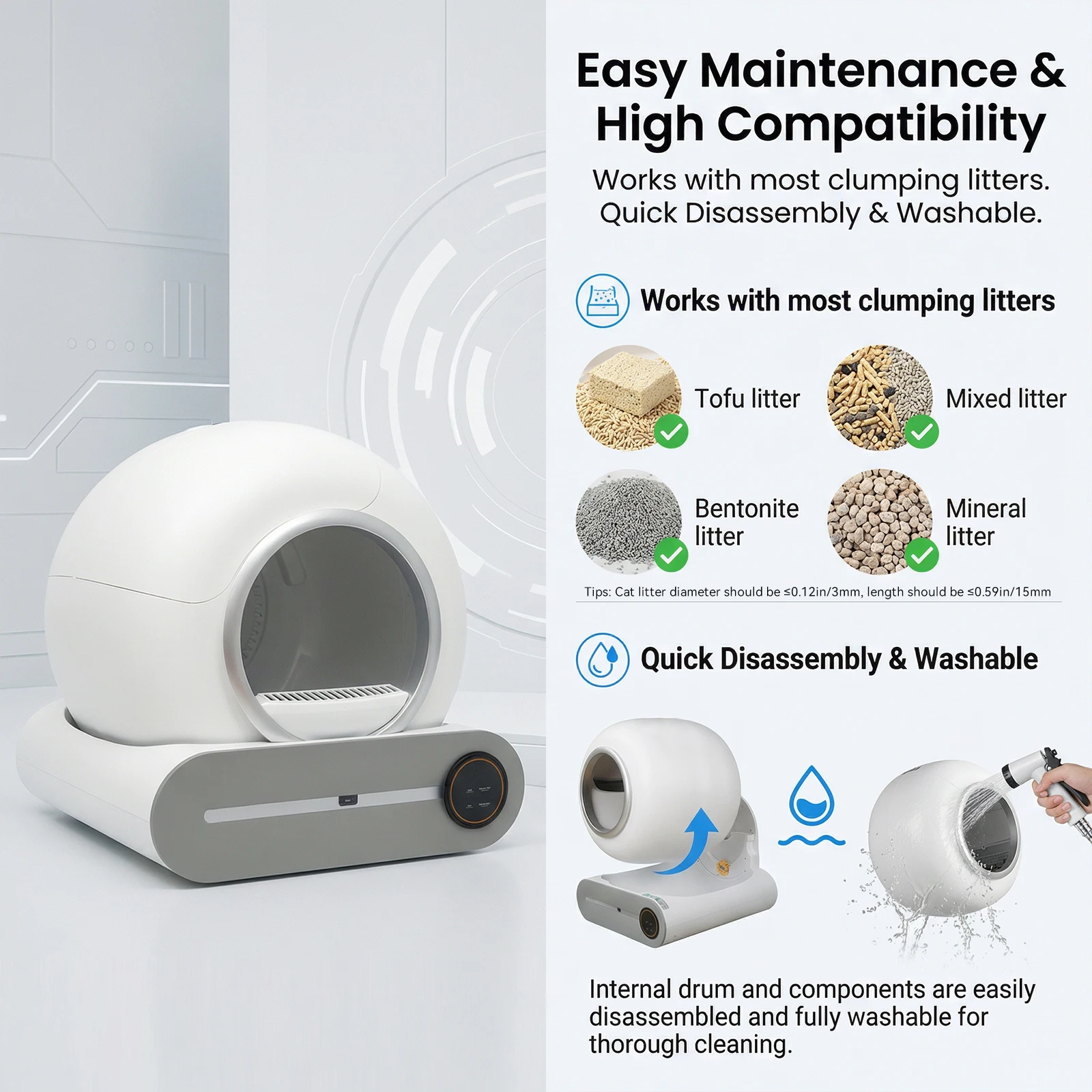 Intelligente Selbstreinigende Katzentoilette 65L Große Kapazität Automatische Katzentoilette WiFi Tuya APP-Steuerung Halbgeschlossene Sicherheits-Geruchskontrolle Katzentoilette mit Streumatte & 3 Rollen Müllbeuteln (Dieser Link bietet zwei Optionen) – Detail 9
