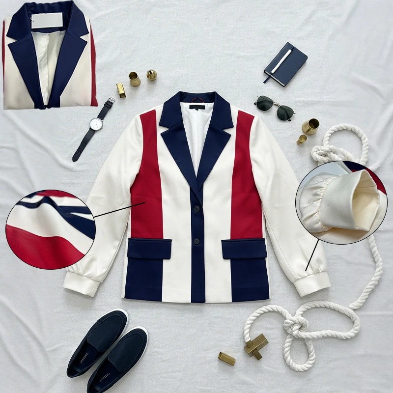 

Modigirl 2025 Fall Women Lapel Buttons Blazer Office Wear Clothing Contrast Color Long Sleeve Business Casual Outwear Jacket