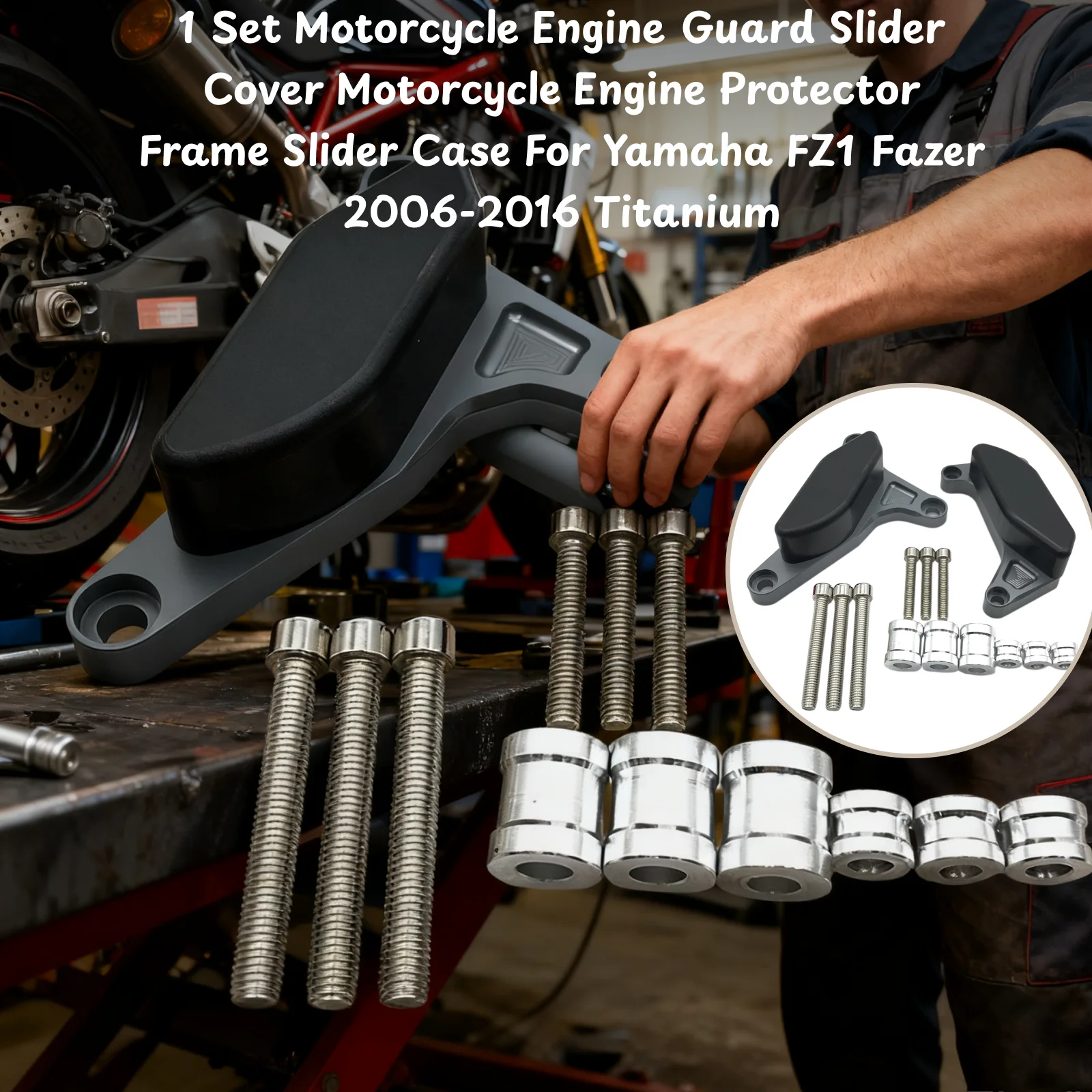 

1 комплект, защита двигателя мотоцикла, слайдер, защита двигателя, титановая прочная подходит для Yamaha FZ1 Fazer 2006-2016, защитная крышка