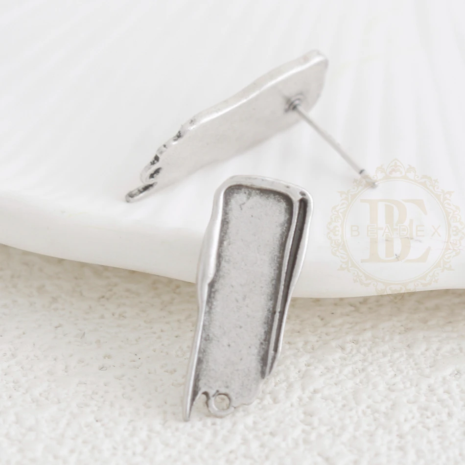 DIY Supply - قطعتان من عمود القرط النحاسي الصلب مع دبوس من الفضة الإسترليني - غير منتظم 23.2 × 9.3 ملم (4923C-1)