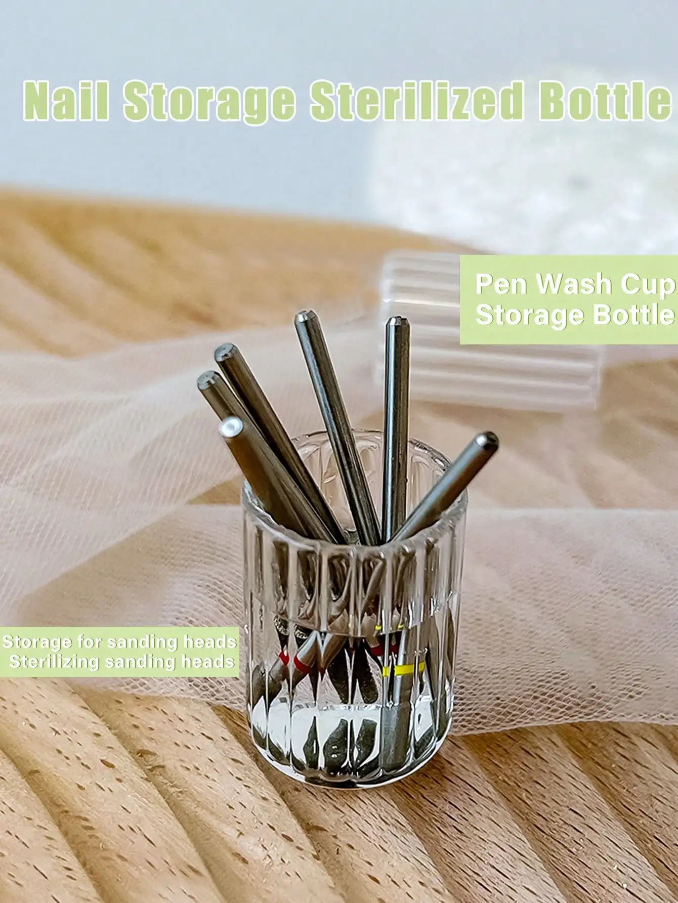 1/2 stücke Glas Nagel Lagerung Sterilisierte Flasche Multi-funktionale Nagel Bohrer Halter Stift Waschen Tasse für maniküre Werkzeug Desinfektion