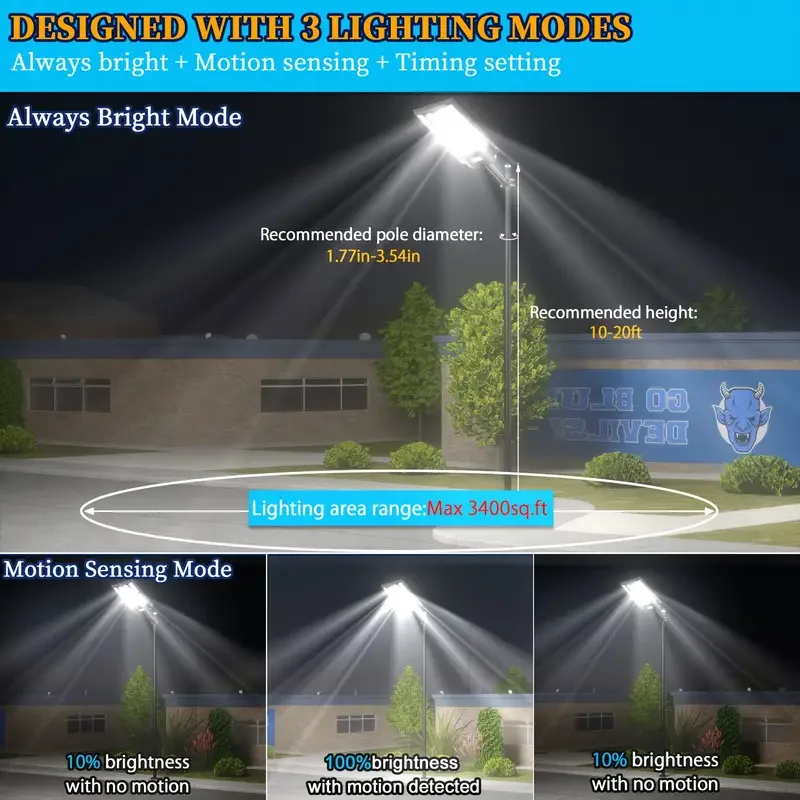 Lâmpada solar super externa com sensor de movimento, Holofotes solares ao ar livre, Solar Powered LED Street Light, 8000W