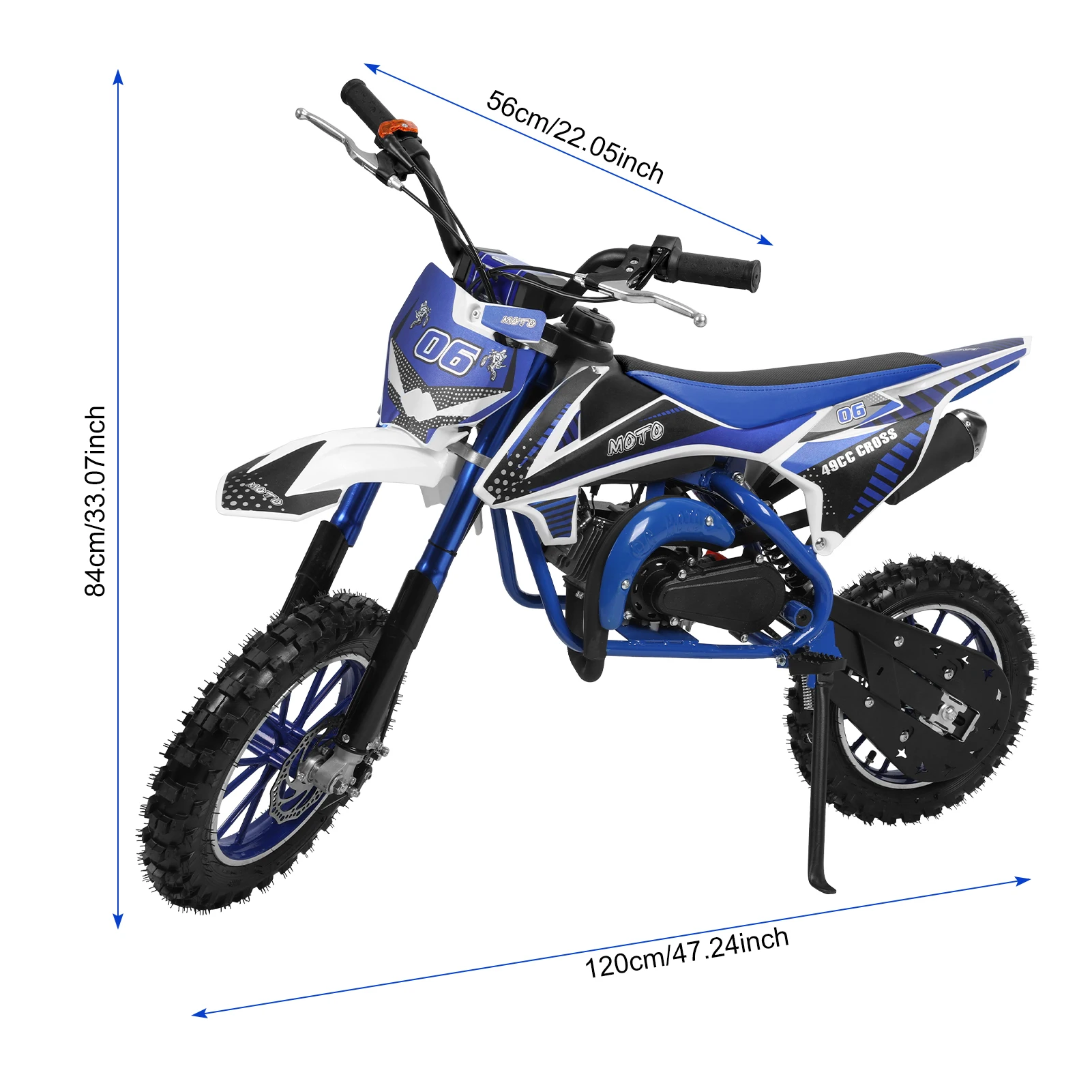 Mini moto tout-terrain pour enfants, vélo de poche, motocross à essence 2 temps, bleu et blanc, 49cc, D343