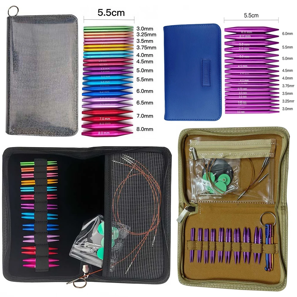 Mini 5.5cm Aluminum Circular Knitting Needles Set 9/12 Pairs Interchangeable Crochet Hooks 3-8mm Weaving Tools For Beginner Gift