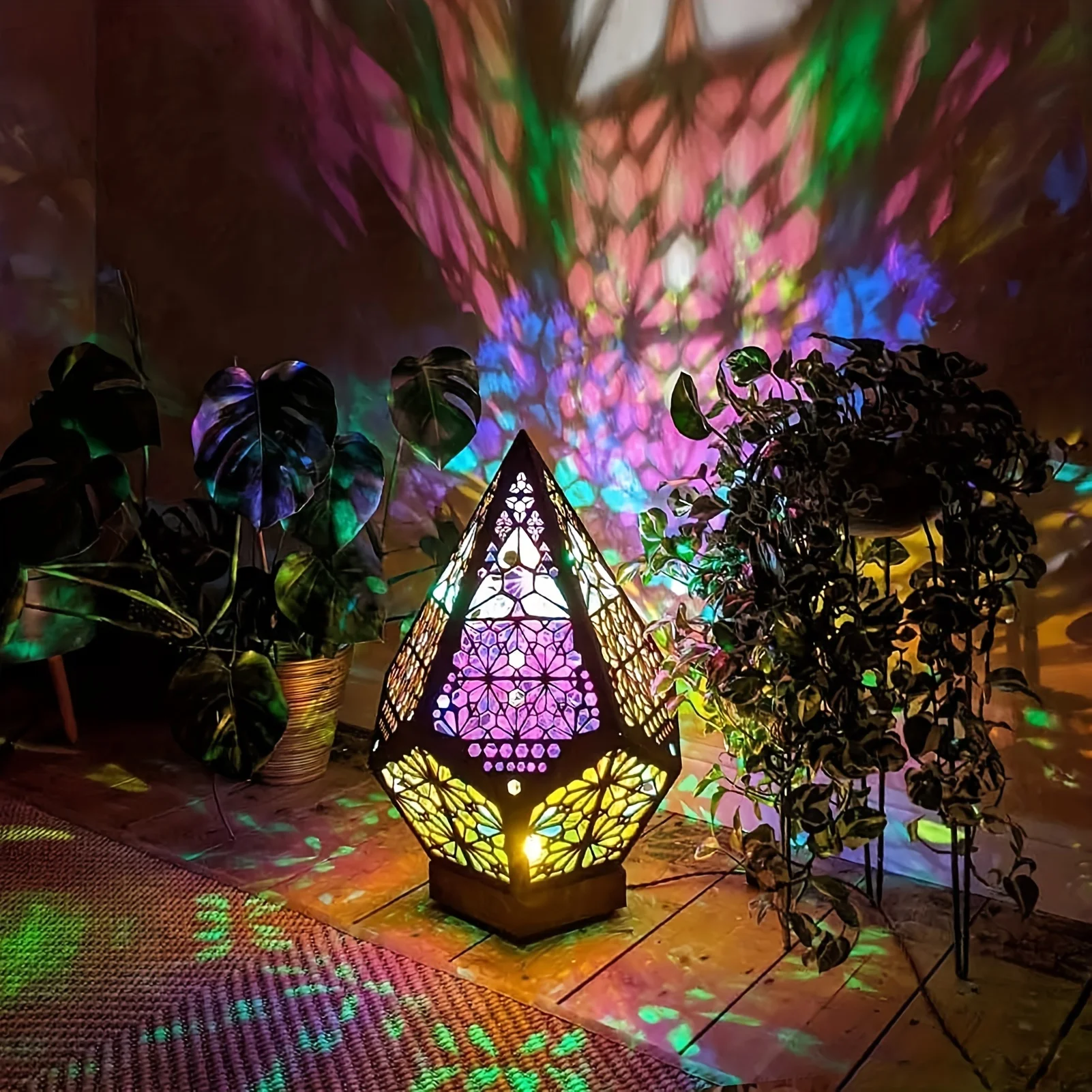 Retro Bohemian Light Lamp 3D Projection Night Lamp USB Charging Hollow Geometric Colorful Lamp Desk Lamp Home Decor