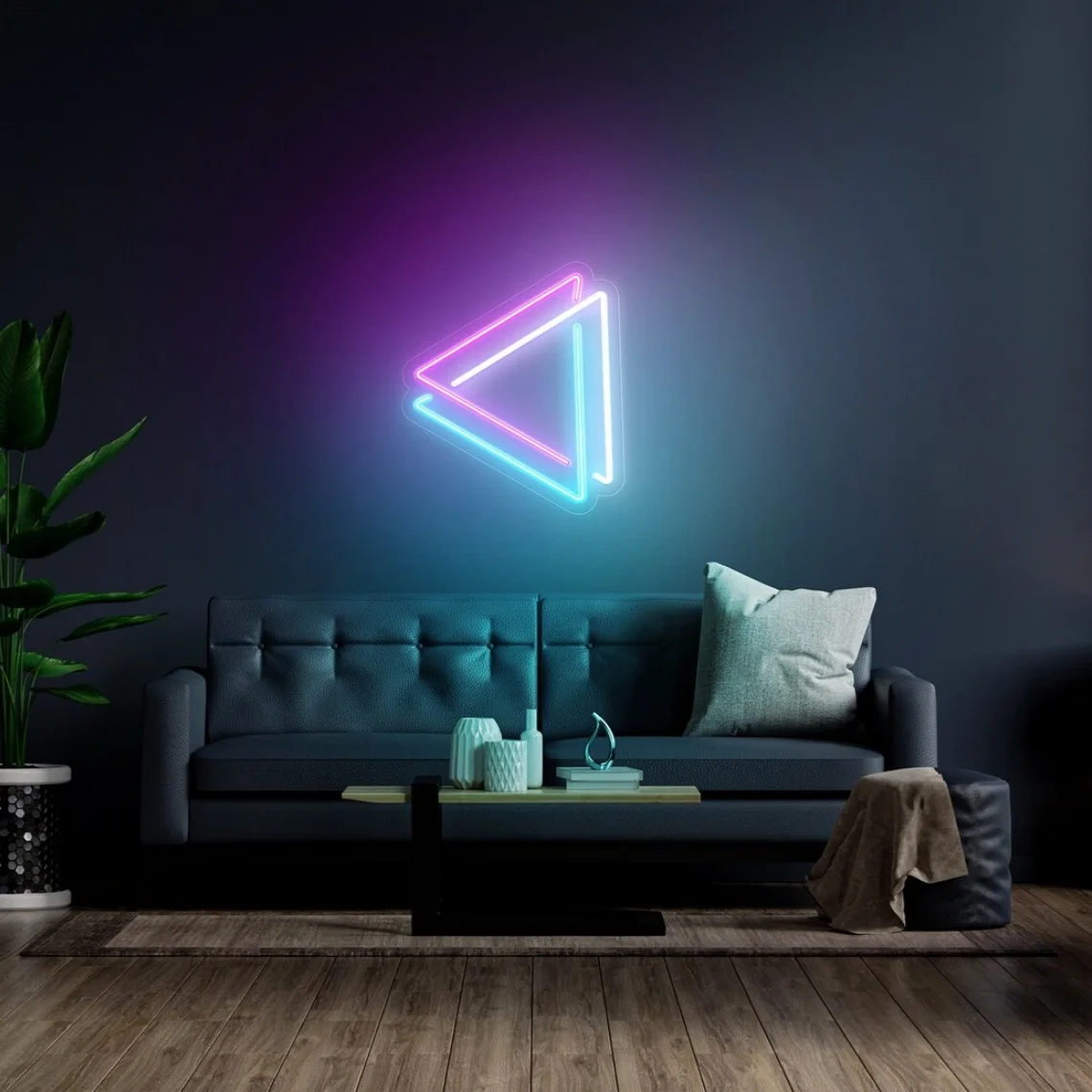 علامة نيون مثلث تجريدي لغرفة النوم ، ديكور فني جداري