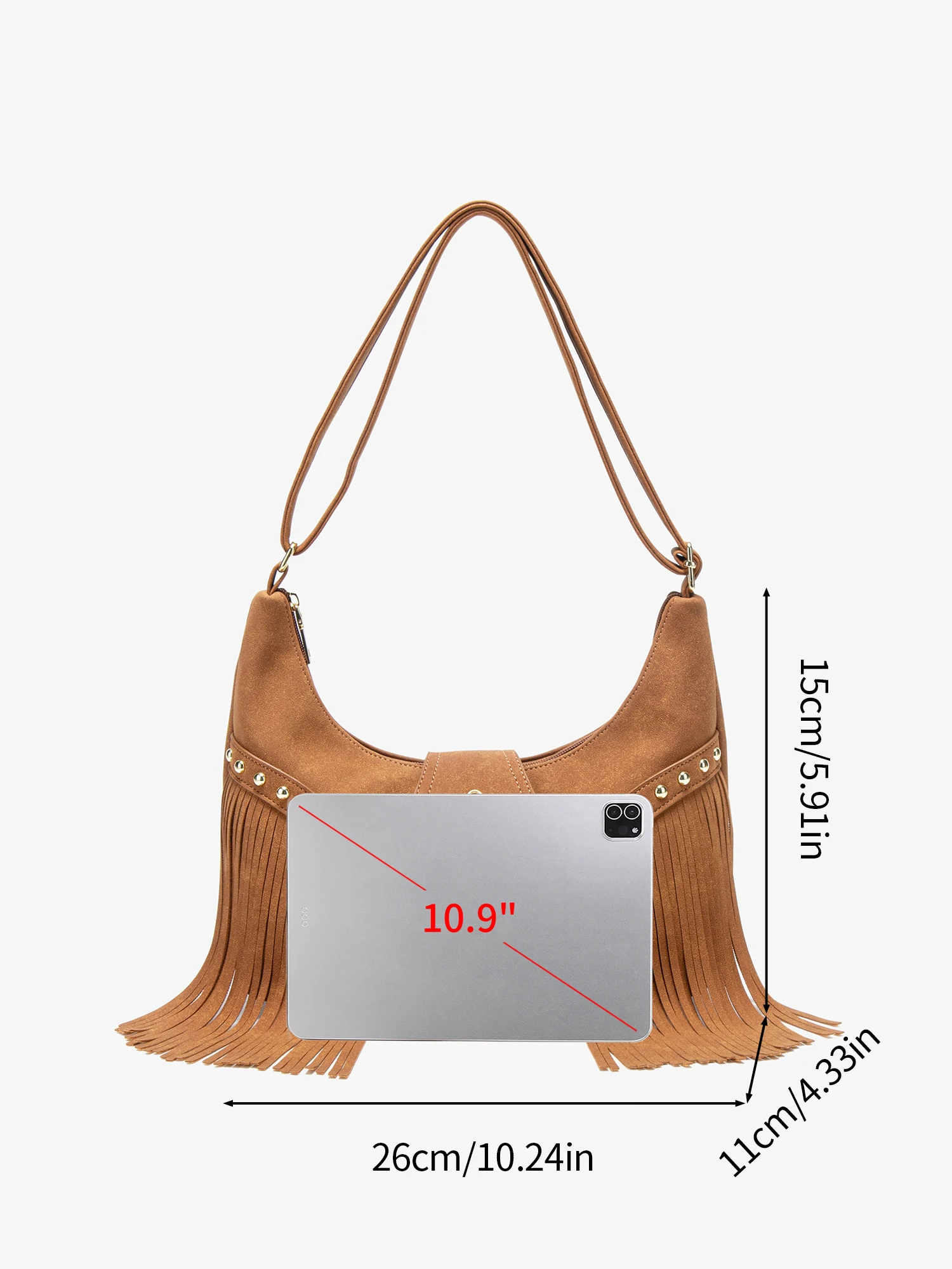 2025 الخريف والشتاء الرجعية شرابة برشام حقيبة الكورية الجلد المدبوغ المرأة حقيبة تحت الإبط حقيبة كتف عادية سعة كبيرة حقيبة ساعي