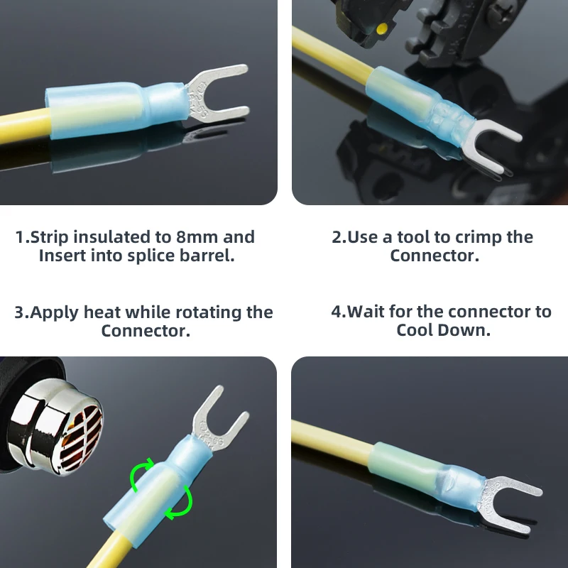 Waterproof Heat Shrink Insulated Fork Terminal Block Electrical Wire Spade Crimping Connector AWG22-10 0.5-6.0mm U Type Terminal