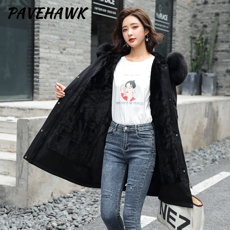 Women Winter Parka Warm Hooded Long Sleeve Zipper Thick Jackets Fur Collar Fleece Drawstring Long Coat Casual Streetwear Outwear