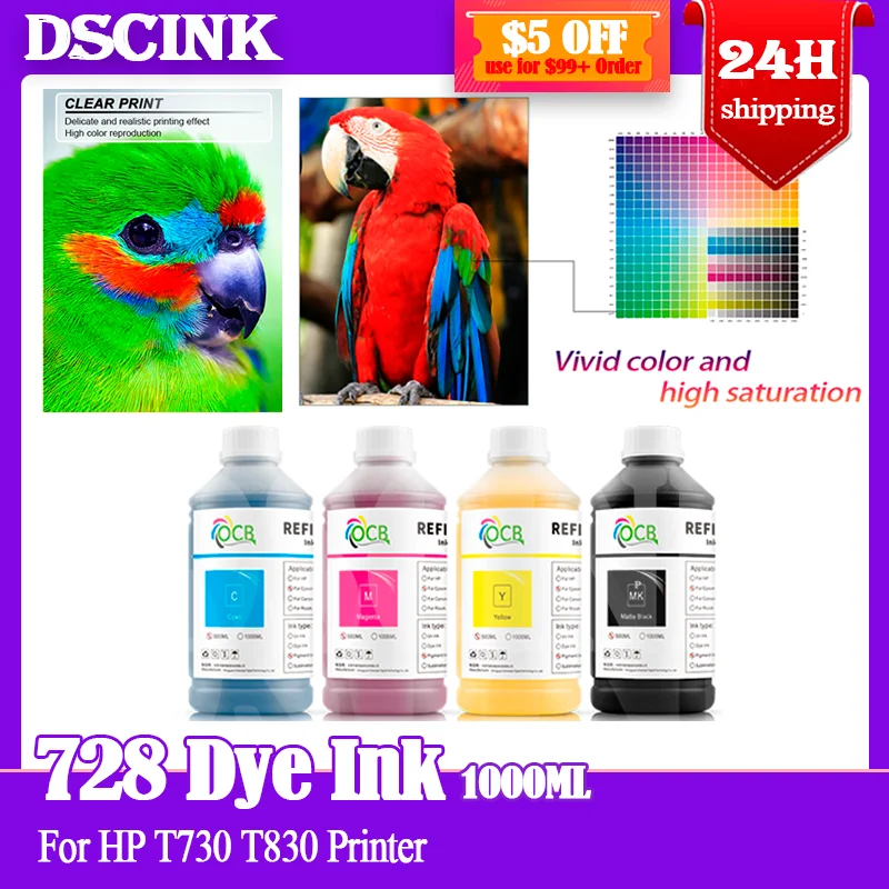 

1000ML 728 Dye Ink Bottle High Quality Ink For HP DesignJet T730 T830 Printer