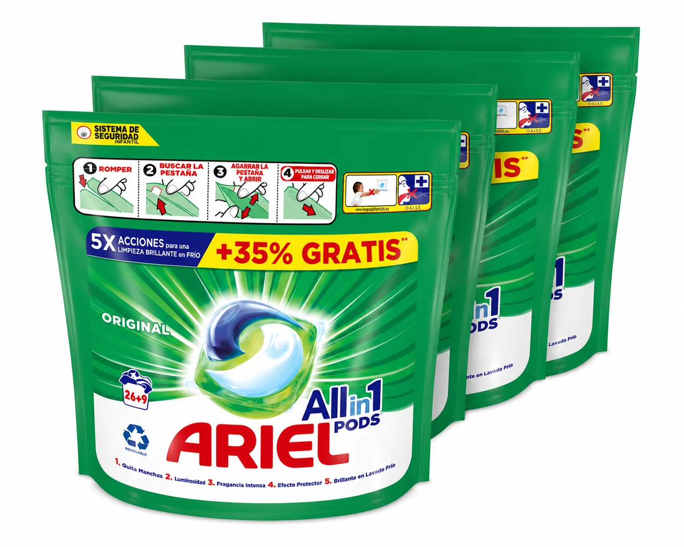 Ariel Pack Todo En 1 Pods, 140 Cápsulas De Detergente Líquido 4x35 Lavados
