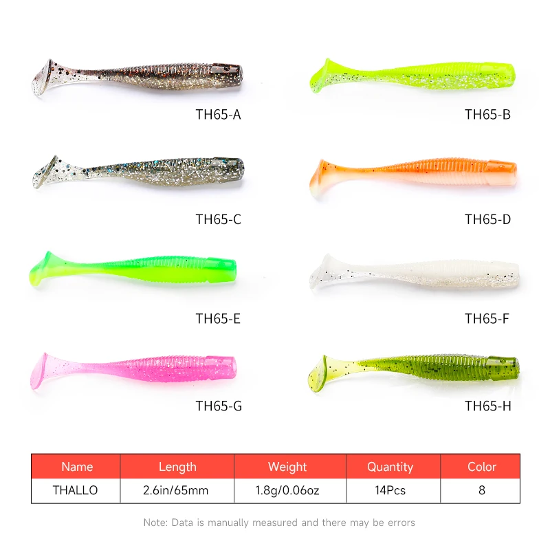 TSURINOYA T Tail Swing Worm Soft Bait THALLO 65mm 1.8g 14pcs Add Shrimp Flavor Fake Fish Baits Bass Pike Fishing Rig Wormbait