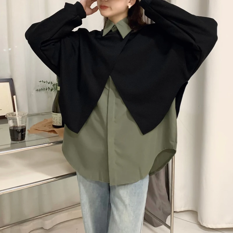 Korean style barbed incision man-to-man bare-hair long-sleeved shirt set-up