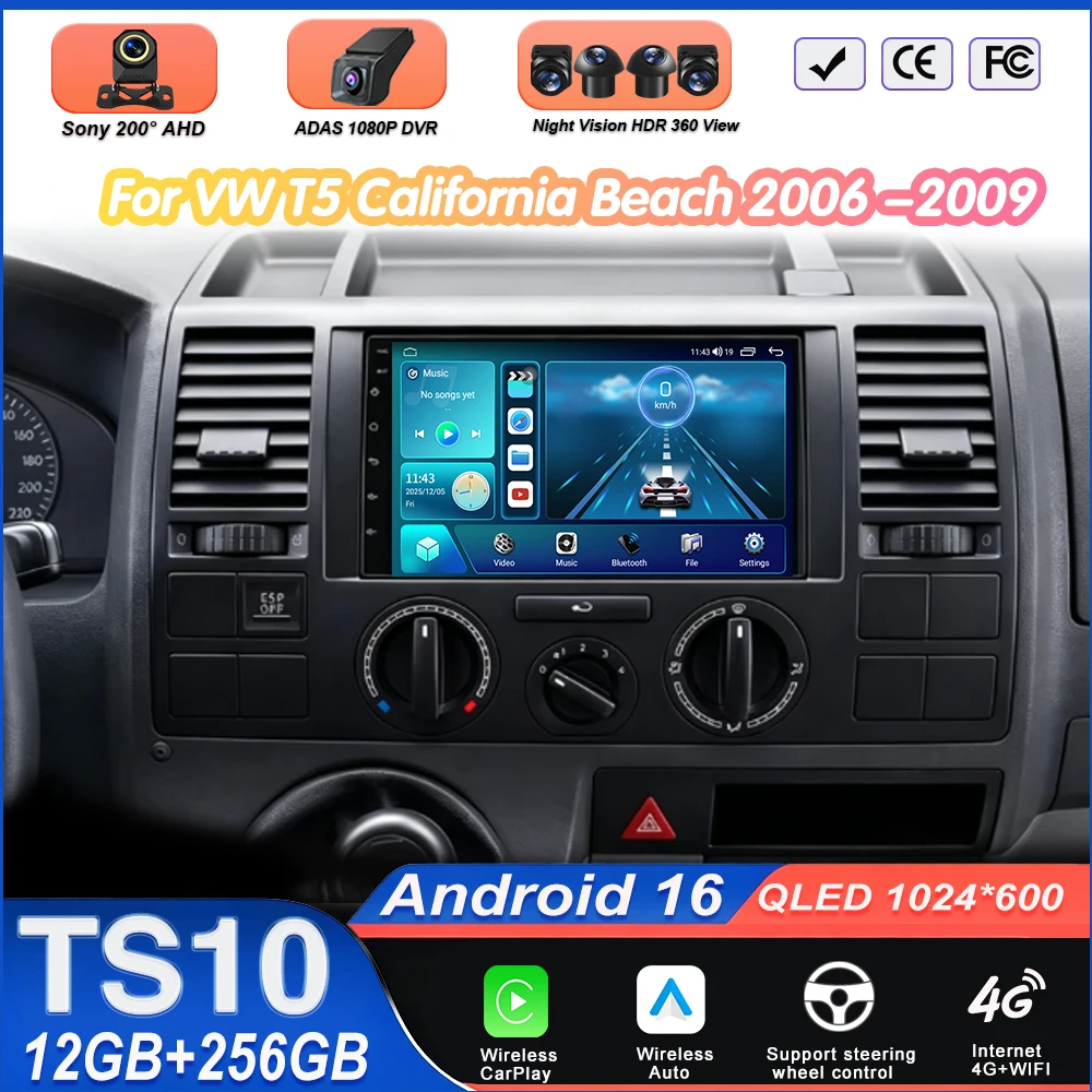 7'' Android For VW T5 California Beach 2006 -2009 Car Radio Carplay Navigation GPS Stereo Android Auto Screen Bluetooth Multimed