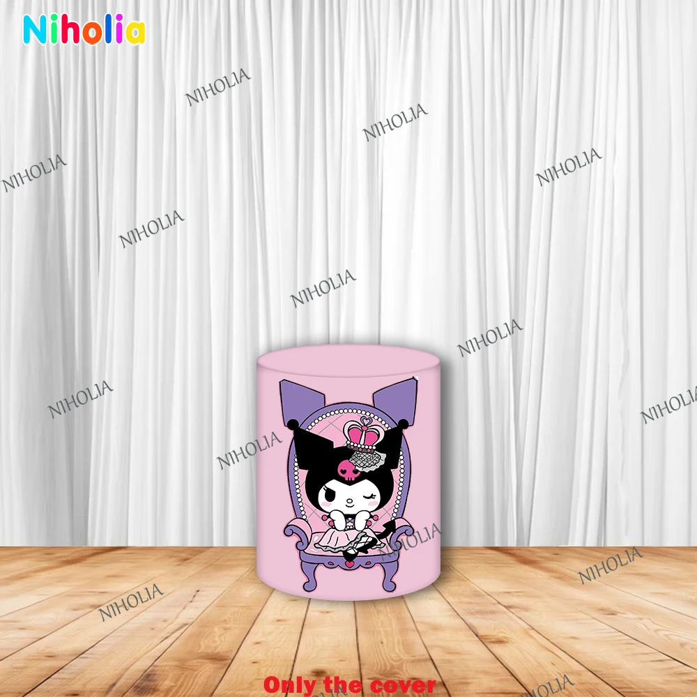 Tło fotograficzne Sanrio Kuromi Hello Kitty na baby shower, okrągłe tło, dekoracja na przyjęcie urodzinowe dla dziewczynek