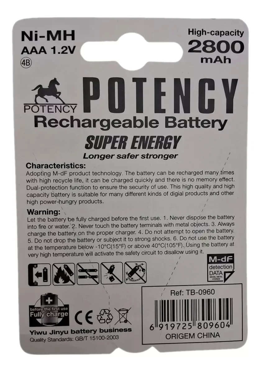 Aaa Rechargeable 2800mAh Toothpick Stack With 4 Units