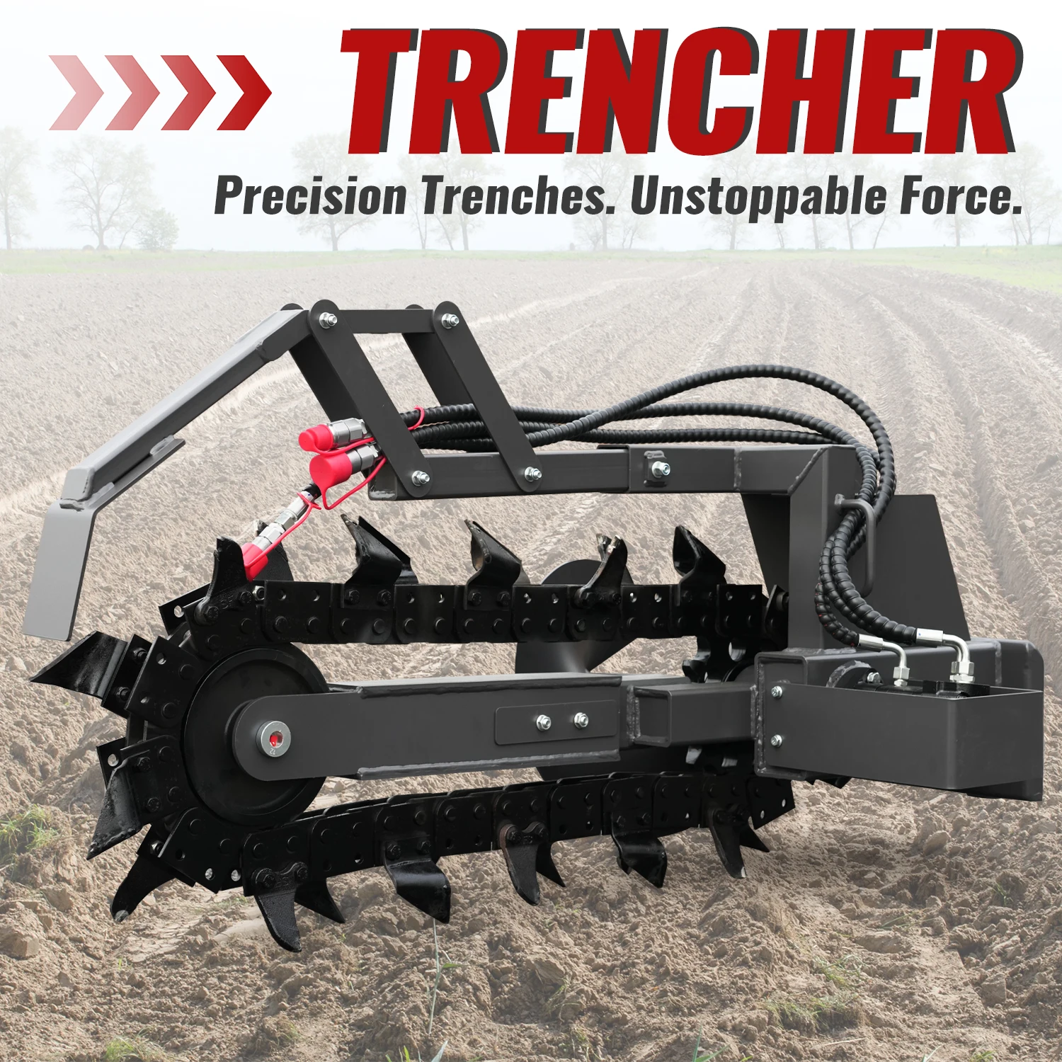 

Skid Steer Loader Trencher Attachment for Various Soil & Rock Conditions Ideal for Trenching Operations