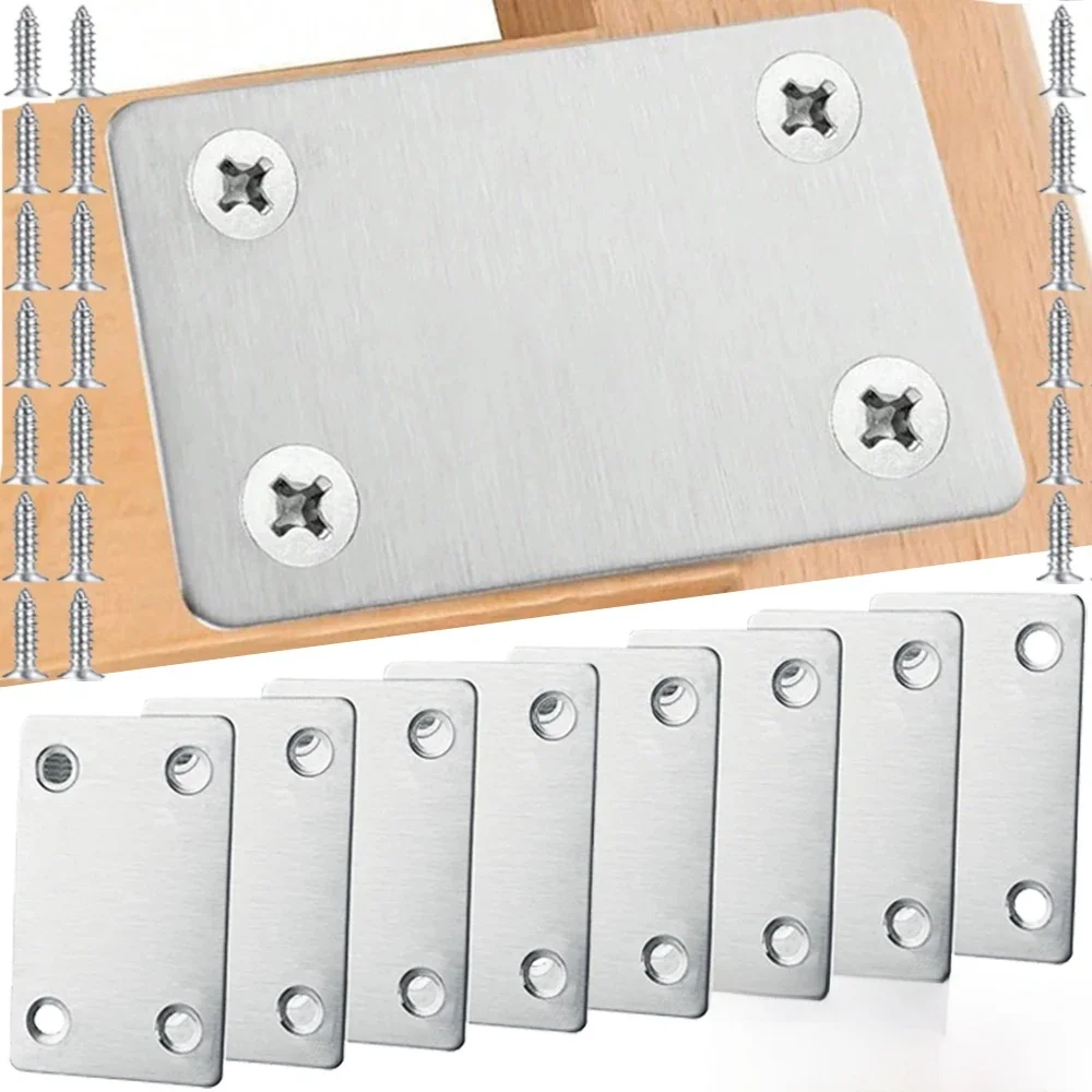 Plaques de réparation plates en acier inoxydable, Support d'angle droit de fixation à 4 trous avec vis, Support de réparation de meubles, vente en gros