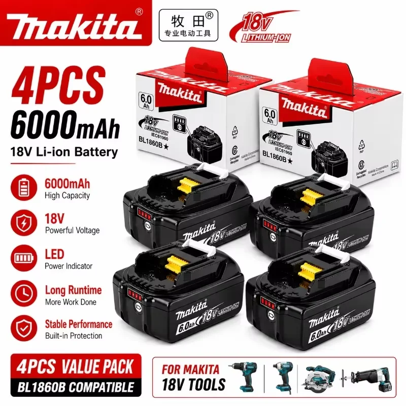 Oryginalna akumulatorowa bateria Makita 18V 6.0Ah BL1860 BL1860B BL1840 BL1840B BL1850 BL1850B do elektronarzędzi Makita