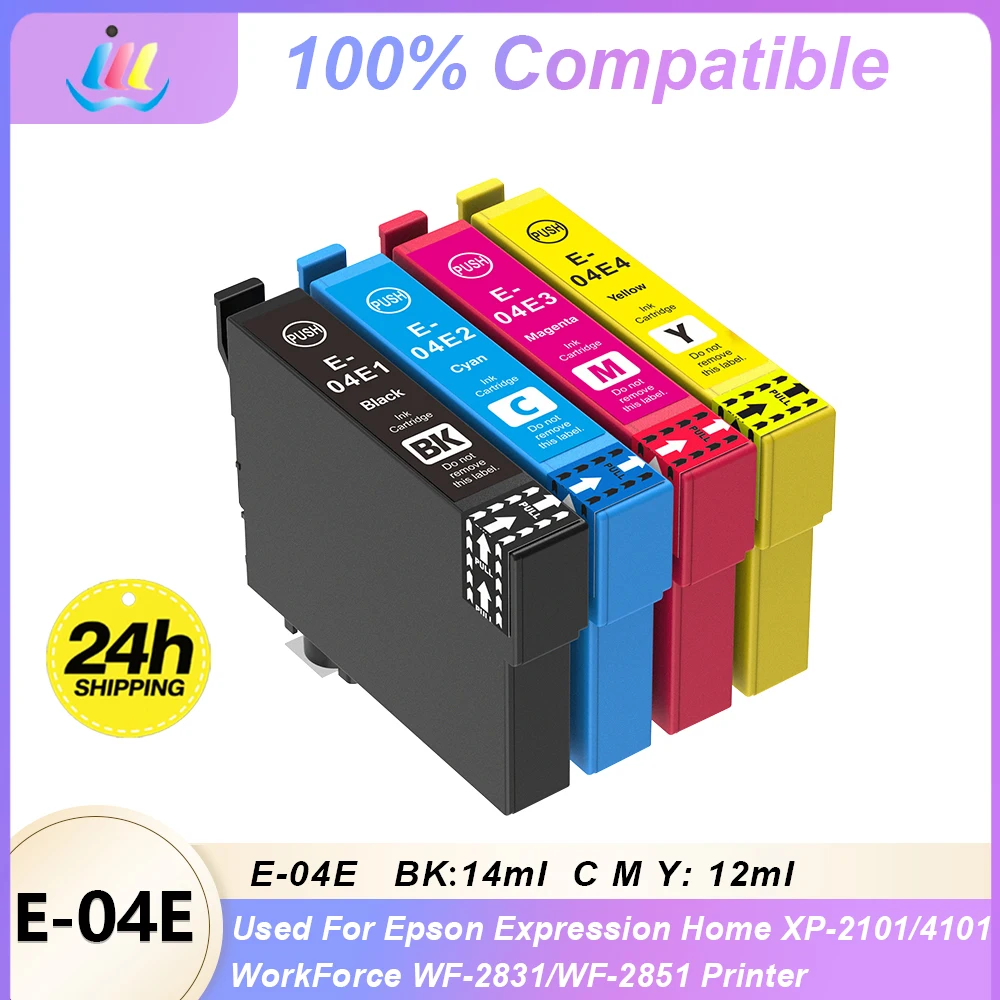 T04E 04E T04E1 Premium Color Compatible Inkjet Ink Cartridge for Epson Expression Home XP-2101 WorkForce WF-2831 Printer