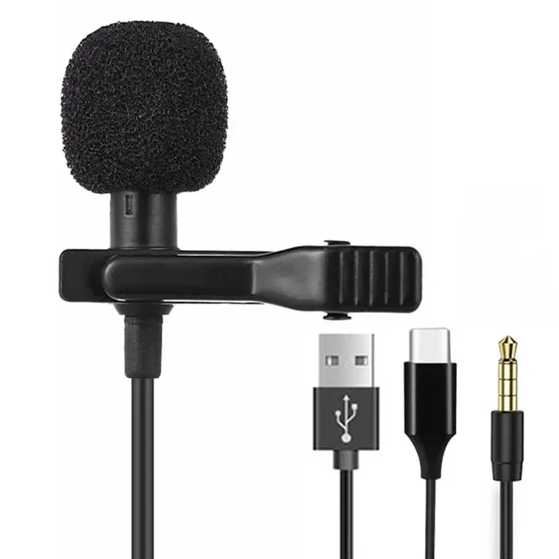 Mini Microphone Lavalier Portable à condensateur, 1.5m, micro à revers filaire USB 3.5mm, type-c, pour téléphone, Mac, ordinateur Portable