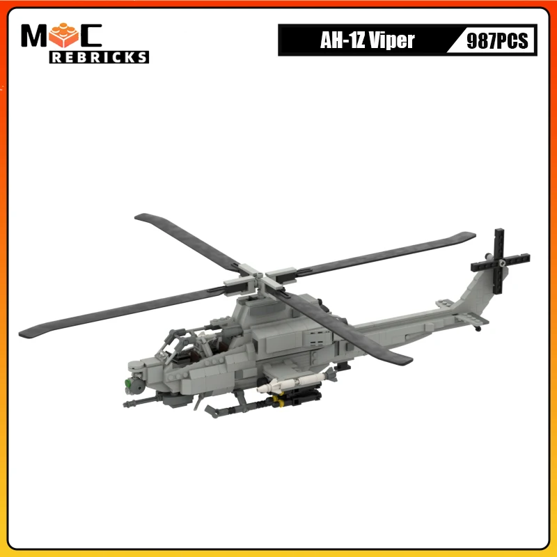 WW2 Military Weapon US AH-1Z Viper Super Cobra Helicopter MOC Building Blocks Aircraft Puzzle Bricks Toys for Children Gift