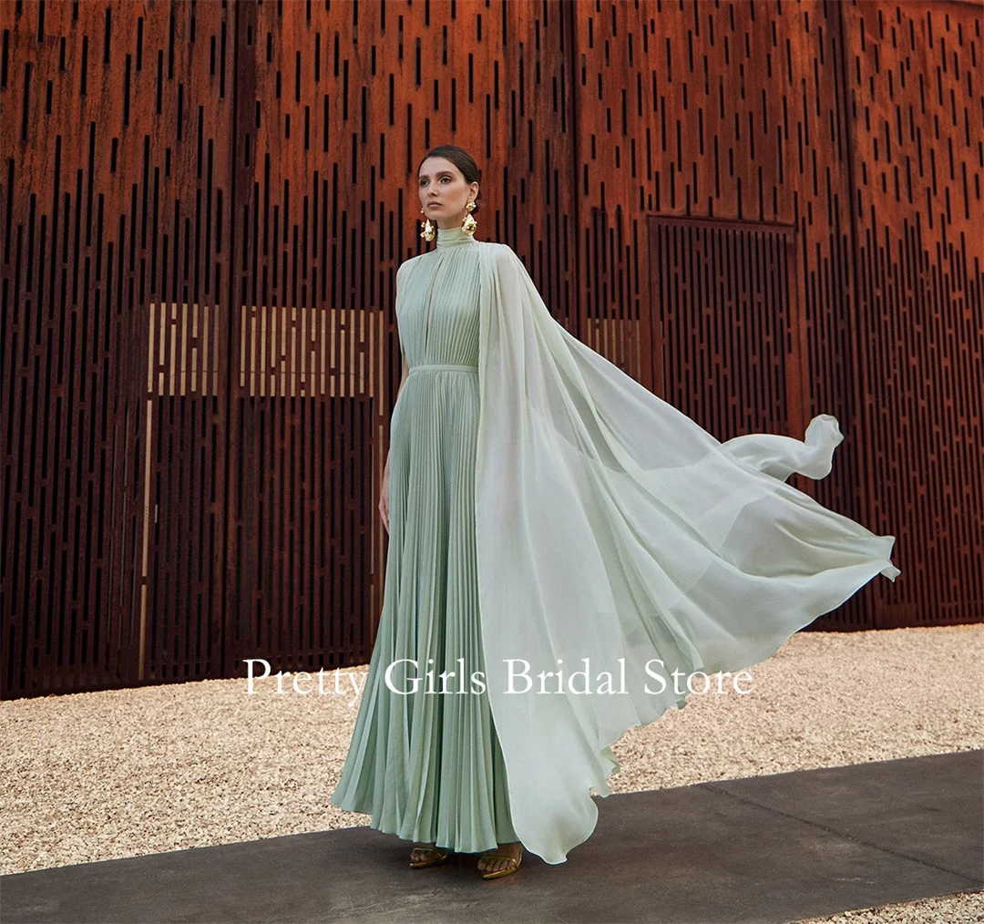 2024 Fashion Style Arabic Morden High Neck Modest Vintage Evening Dresses Customized Formal Prom Growns Party Women Bride